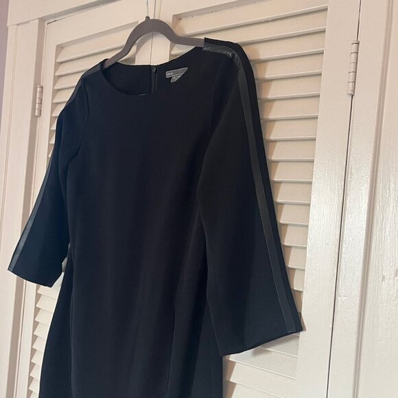 Vince women's long-sleeved dress sheath leather trim black 2 - Picture 6 of 12